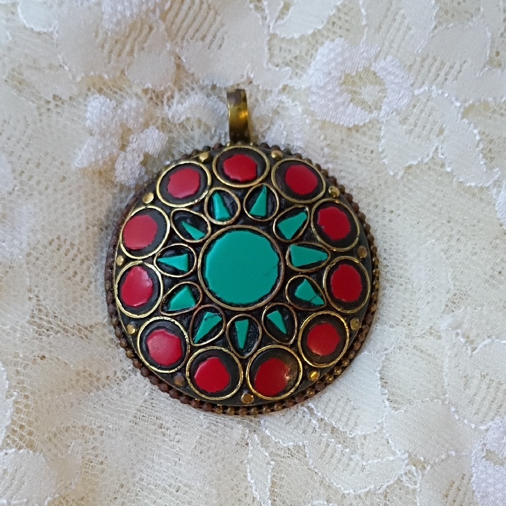 Bohemian Red and Turquoise Pendant
